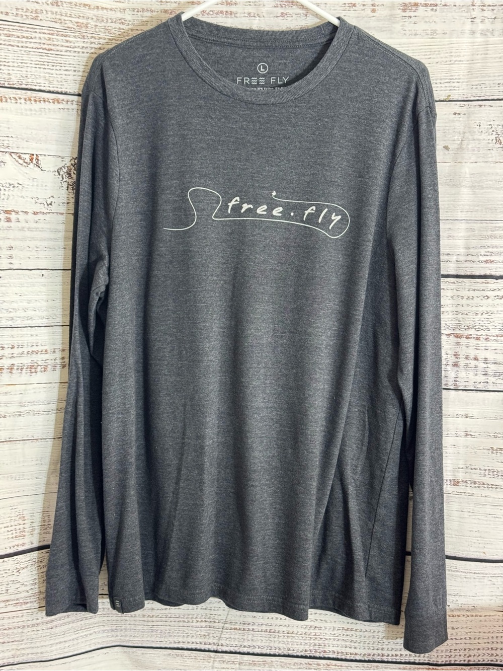 Free Fly Tee Mens Sz large cotton blend crew Neck long sleeve shirt Heather Gray